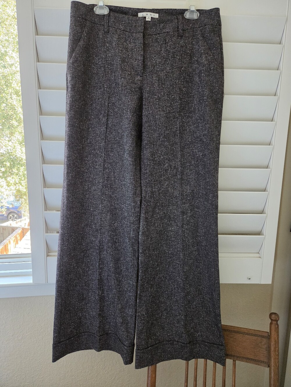 CAbi Charcoal Tweed Speckled Wide-Leg Trouser